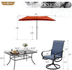 Sophia & William Patio Set with Umbrella 8 Pieces Outdoor Dining Set for 6 with 13ft Large Patio Umbrella Red, 6 x Blue Swivel Patio Chairs with 59" Dining Table for Lawn Garden