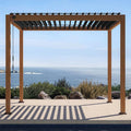 MIRADOR 111S Takasho Louvered Pergola, 10Ft x 10Ft, Full Aluminum Frame, Adjustable Roof for Outdoor Deck Garden PatioDurable, Cherry Oak