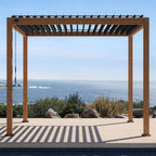 MIRADOR 111S Takasho Louvered Pergola, 10Ft x 10Ft, Full Aluminum Frame, Adjustable Roof for Outdoor Deck Garden PatioDurable, Cherry Oak