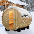 Outdoor Barrel Steam Sauna, 6-8 Person Wood Sauna Room with 6kw Toule Electric Heater with Sauna Stone, Canadian Helmock Wooden Sauna, Sauna Accessories and Asphalt Shingle Roof (Helmock)