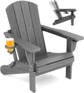 SERWALL Folding Adirondack Chair, Adirondack Outdoor Chair with Cup Holder, Adjustable Adirondack Chair with 3 Recline Positions, All Weather HDPE Outdoor Adirondack, Gray