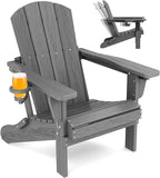 SERWALL Folding Adirondack Chair, Adirondack Outdoor Chair with Cup Holder, Adjustable Adirondack Chair with 3 Recline Positions, All Weather HDPE Outdoor Adirondack, Gray
