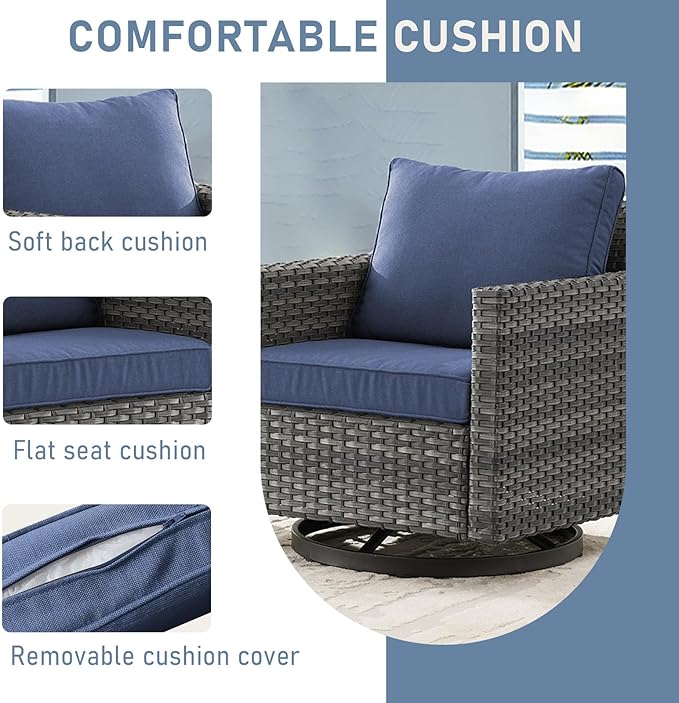 Patio Rocker Chairs Set of 4: Swivel Outdoor Wicker Furniture with Wide Armrests for Porch