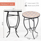 VCUTEKA Mosaic Outdoor Side Table - Small Patio Table Coffee Table Outside Accent Table Round End Plant Table for Bistro Balcony Porch Outdoor Benches 14'' Mosaic Table