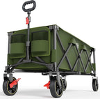 Timber Ridge 51.2'' Extended Collapsible Wagon Cart with Brakes and Cargo Net, Heavy Duty Foldable Utility Wagon with Adjustable Handle, 400L Capacity Portable Cart for Camping Sports Shopping
