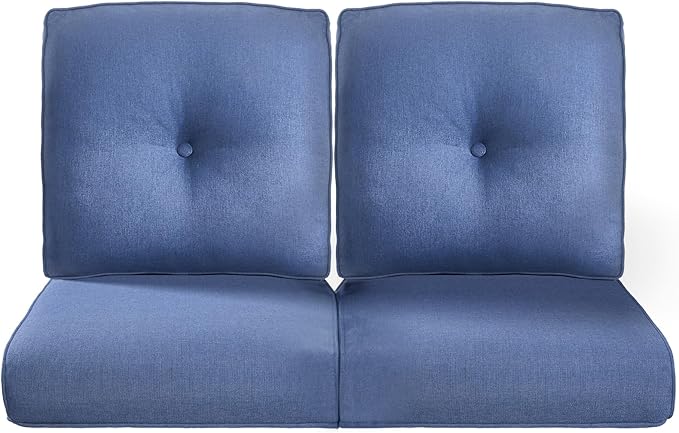 Pop 22x25/22x24 Outdoor Seat Cushions Set of 2 - Comfortable High Back Water-Resistant Patio Wicker Chairs Cushion for Dining Rocker Glider Loveseat Couch Sectional Sofa - Navy Blue/Button