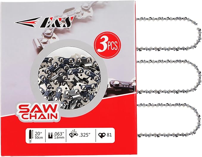 E & S 3 Pack 20 Inch Chainsaw Chain .325" Pitch .063" Gauge 81 Drive Links Semi-Chisel Chain Saw Chains for Husqvarna, Poulan, Craftsman, Greenworks and More Chainsaw Brands