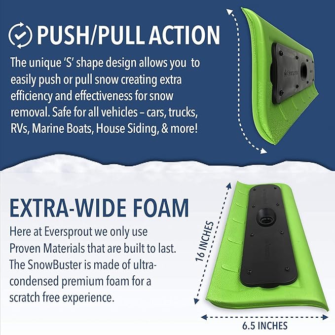 EVERSPROUT Never-Scratch SnowBuster and Ice Scraper 5-to-12 Foot (Up to 18 ft Standing Reach) | Pre-Assembled Extendable Roof Rake for Snow Removal | Lightweight Aluminum, Soft Foam Pad