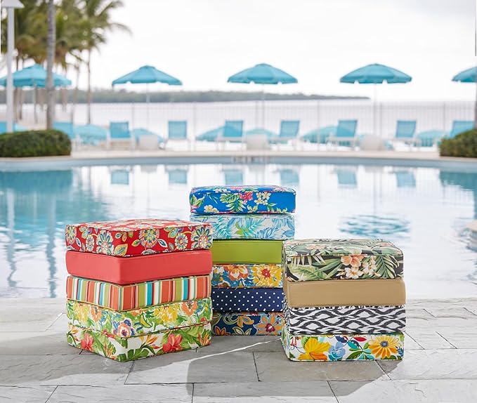 BrylaneHome Extra-Thick Seat Cushion - 23”L x 22”W x 5.5”H - Patio & Outdoor - Water, Stain & Fade Resistant - Blue Fern