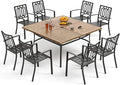 PHI VILLA 9-Piece Outdoor Dining Set, Retangualr Metal Table (60") with Umbrella Hole and 8 Stackable Dining Chairs – Perfect for Patio, Garden, Deck, Porch, and Yard, 9PCS Outdoor Dining Set Style 2