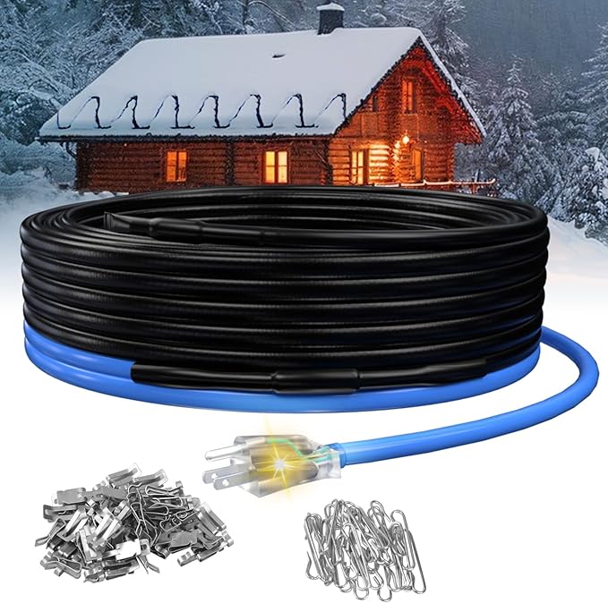 60ft Roof Deicing Cable, 5w/ft Constant Wattage, CSA ETL Certified, Prevents Ice Dams on Metal or Plastic Gutters/Downspouts, 120V