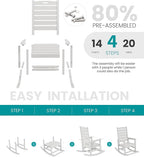 SERWALL Outdoor Rocking Chair Set of 2, Oversized Rocking Chair with Footboard for Adults, HDPE All Weather Resistant Rocking Chairs for Patio, 350lbs Weight Capacity, White