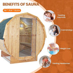 Outdoor Traditional Steam Sauna Barrel Sauna, 4 Person Outdoor Sauna 4.5KW/240V Stove Heater, Finnish Carbonized Spruce with Wooden Barrel, Spoon, Sauna Stone, LED Light - 59 * 70.9 * 75.9 in