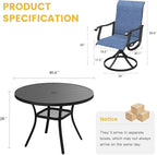 VICLLAX Patio Dining Set for 4, 5 Pieces Outdoor Furniture Includes 40.6" Round Patio Table with Umbrella Hole and 4 Outdoor Swivel Chairs for Lawn Garden, Black Tabletop and Blue Fabric