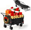 LEVELEVE Heavy Duty Folding Wagon - 2-in-1 Collapsible Cart, 650lb Capacity, All-Terrain Wheels w/Brakes & Side Pockets (Black)