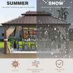 EROMMY 12'x16' Hardtop Gazebo Double Roof Galvanized Steel Canopy Outdoor Aluminum Frame Permanent Metal Pavilion with Netting and Curtains for Patio Backyard Deck and Lawns