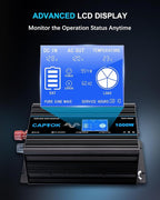 1000W Pure Sine Wave Inverter DC 12V AC 120V Double LCD Screen Remote Control Power Inverter 30W USB-C 4AC Outlets for RV, Home, Solar System CAPTOK