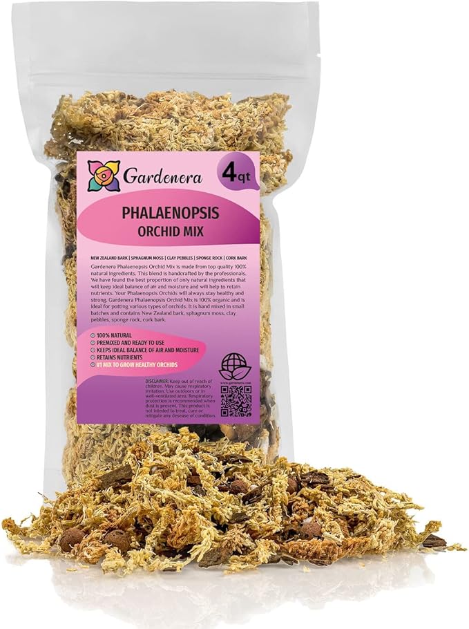 Premium Phalaenopsis Imperial Orchid Potting Mix - Hand Mixed in Small Batches | Great for Phalaenopsis of All Kinds - by GARDENERA - 4 Quart Bag