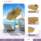 Midtown Umbrellas 10-Year-No-Fade - 9 Ft - UV Proof Sand Tan Polyester Fabric - Umbrella Outdoor Patio, Auto-Tilt Aluminum Frame Patio Umbrella for Garden, Pool & Deck - Black Pole