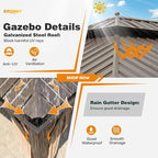 EROMMY 14'x20' Hardtop Gazebo Double Roof Galvanized Steel Canopy Outdoor Aluminum Frame Permanent Metal Pavilion with Netting and Curtains for Patio Backyard Deck and Lawns