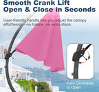 11FT Cantilever Umbrella with Base Large Curvy Outdoor Aluminum Offset Umbrella w/ 360° Rotation, UV Resistant Canopy for Patio, Garden, Backyard, Rose Pink