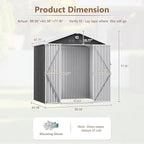 8X6 FT Outdoor Storage Shed, Metal Garden Shed - Tool Storage Sheds with Lockable Doors, Waterproof Outside Storage Building for Backyard, Patio (Black; Floor Not Included)