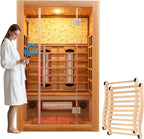 Infrared Sauna Room with WiFi Control, 2 Person Canadian Cedar Wood Indoor Saunas Spa with Red Light Therapy, Oxygen Bar, Speaker, Backrest, 1800W/220V, Ideal Sauna for Gym, Home