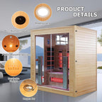 3-4 Person Hybrid WiFi Control Indoor Sauna, Far Infrared Wood Steam Sauna Room, Canadian Hemlock, Red Light Therapy, 11 Heating Elements & Electric Stove, Large Tempered Glass Door, Left Door