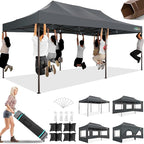 COBIZI 10x20 Pop Up Heavy Duty Canopy with 6 Sidewalls and Hexagonal Legs, Easy up Tent for Parties, Commercial and Wedding, Outdoor Canopy with Roller Bag, Sand Bags, Waterproof & UPF50+ (Gray)