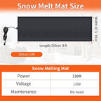 Snow Melting Mats for Roof Valley Walkways, Anti-Slip 120V Outdoor Heated Ice Removal, Roof Deicing System Black 19 in x 8 ft