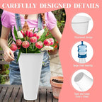 Flower Display Stand with Buckets, 4 Layers 16 PCS Buckets Plant Stand with Wheels, Movable Metal Plant Stand for Terrace Garden, Living Room, Florist Shop (Gold Frame - White Buckets, 4-Tier- 16 Buckets)