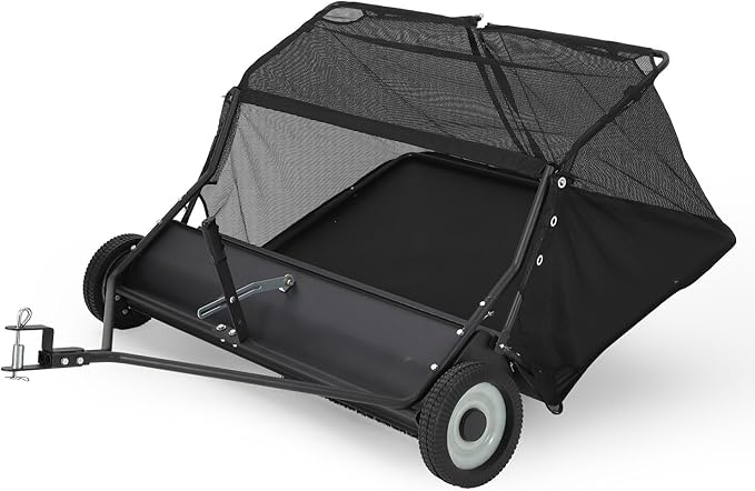 48" Lawn Sweeper Tow Behind, Pull Behind Yard Sweeper, 26 Cu. Ft Large Hopper Leaf & Grass Collector, Heavy Duty Garden Sweeper with Adjustable Sweeping Height for Yard, Lawn, Farm