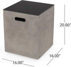 Propane Tank Cover Table for Fire Pits, 20 LB Concrete Propane Tank Holder with Side Handles, Outdoor Tank Storage Side Table for Patio, Gas Griddle, Black+ Gray, Ceramic Top