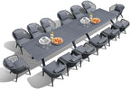 PURPLE LEAF 16 Pieces Patio Dining Set Wicker Outdoor Furniture Rectangular Table and Chairs Set for Garden Deck Aluminum Frame Backyard Kitchen Set, Cushions and Pillows Included Grey