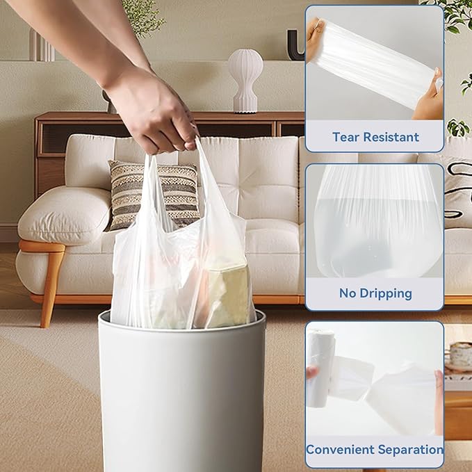 2.6 Gallon Trash Bag with Handles, Unscented Clear Garbage Bags, 0.9Mil Thickness, 3g/pcs, Size 40x50cm, Pack of 36