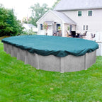 Pool Mate 16 x 32 ft Deluxe Blue Winter Oval Pool Cover for Above Ground Pools, 4 ft Overlap (20 x 36 ft Cover Size), Solid 10 x 10 Scrim, 2.91 oz/yd2, 12-Year Warranty, Style: 581632-4A