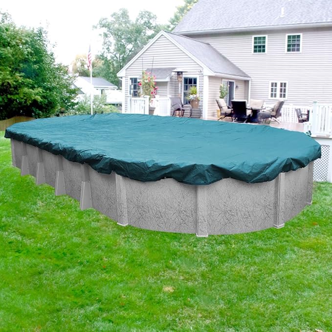 Pool Mate 18 x 40 ft Deluxe Blue Winter Oval Pool Cover for Above Ground Pools, 4 ft Overlap (22 x 44 ft Cover Size), Solid 10 x 10 Scrim, 2.91 oz/yd2, 12-Year Warranty, Style: 581840-4A