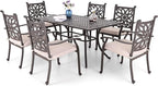 MFSTUDIO Cast Aluminum Patio Dining Set, Retro Design Outdoor Table and Chairs Set with 6×Extra Wide Dining Chair and 1×63" Rectangular Patio Table, Outdoor Dining Set of 6