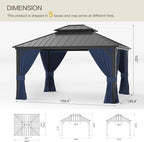 12'x14' Hardtop Gazebo,Double Roof, Outdoor Galvanized Steel Metal Gazebo with Curtains and Netting for Patios, Gardens, Lawns,NavyBlue