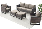 Rilyson Wicker Outdoor Patio Furniture Set - 5 Piece Patio Conversation Set with 2 Wicker Armrest Chairs,2 Rattan Ottoman and 1 Couch for Outside Porch Deck Backyard Garden(Brown/Grey)