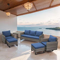 Wicker Patio Furniture Set, 6 PCS Outdoor Patio Furniture Set with Swivel Chairs, Includes 2 Swivel Patio Chairs, 1 Outdoor Couch, 1Side Table and 2 Ottoman, Grey/Blue