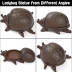 Hide a Key Ladybug Statue, Cast Iron Key Hiders Outside, Decorative Outdoor Spare Keys Holder, Animal Shaped Hidden Keys Holders for Indoor Garden Yard Patio Decor, Brown
