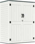 4.5 x 5.7 FT Outdoor Storage Shed, 59 Cuft Outside Waterproof Storage Cabinet, HDPE Resin Plastic 385 Gallon Outdoor Storage Container, Vertical Lockable Storage Shed, Light Grey