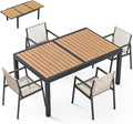ZANDOR Expandable Outdoor Dining Set for 4-6-8,Patio Table and Chairs Set with Wood Top for Garden,Backyard,Porch,55"-82.7" Extendable Aluminum Outdoor Table Set with 4 Chairs,Grey