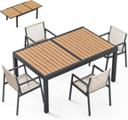 ZANDOR Expandable Outdoor Dining Set for 4-6-8,Patio Table and Chairs Set with Wood Top for Garden,Backyard,Porch,55"-82.7" Extendable Aluminum Outdoor Table Set with 4 Chairs,Grey