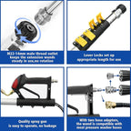 RAYNEL 24FT Telescoping Pressure Washer Extension Wand with Brush Head, 2 Power Washer Extension Wands, Gutter Cleaner Attachment, 7 Spray Nozzle Tips, Support Belt and 2 Hose Adapters