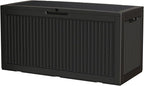 100 Gallon Storage Box, Waterproof Resin Deck Box with Hydraulic Piston Design, Lockable Storage Bench for Package Delivery, Storage Bin for Patio Cushions, Garden Tools, Black