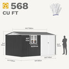 DWVO 12x8ft Metal Outdoor Storage Shed with Window, Lockable Tool Storage Sheds, Oversized Steel Garden Sheds with Sloped Roof for Backyard, Patio, Garage, Lawn, Gray & White