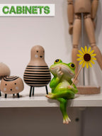Frog Figurine, Funny Frog Statue with Removable Flower, DIY Customizable Office Home Decor for Living Room Shelf Desk Accessories, Outdoor Yard Garden Decorations, Birthday Gifts for Women