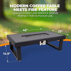 Outland Living Nelson Coffee Fire Pit Table - 45" Outdoor Propane Fire Table, Tempered Glass Top & Powder-Coated Steel Frame